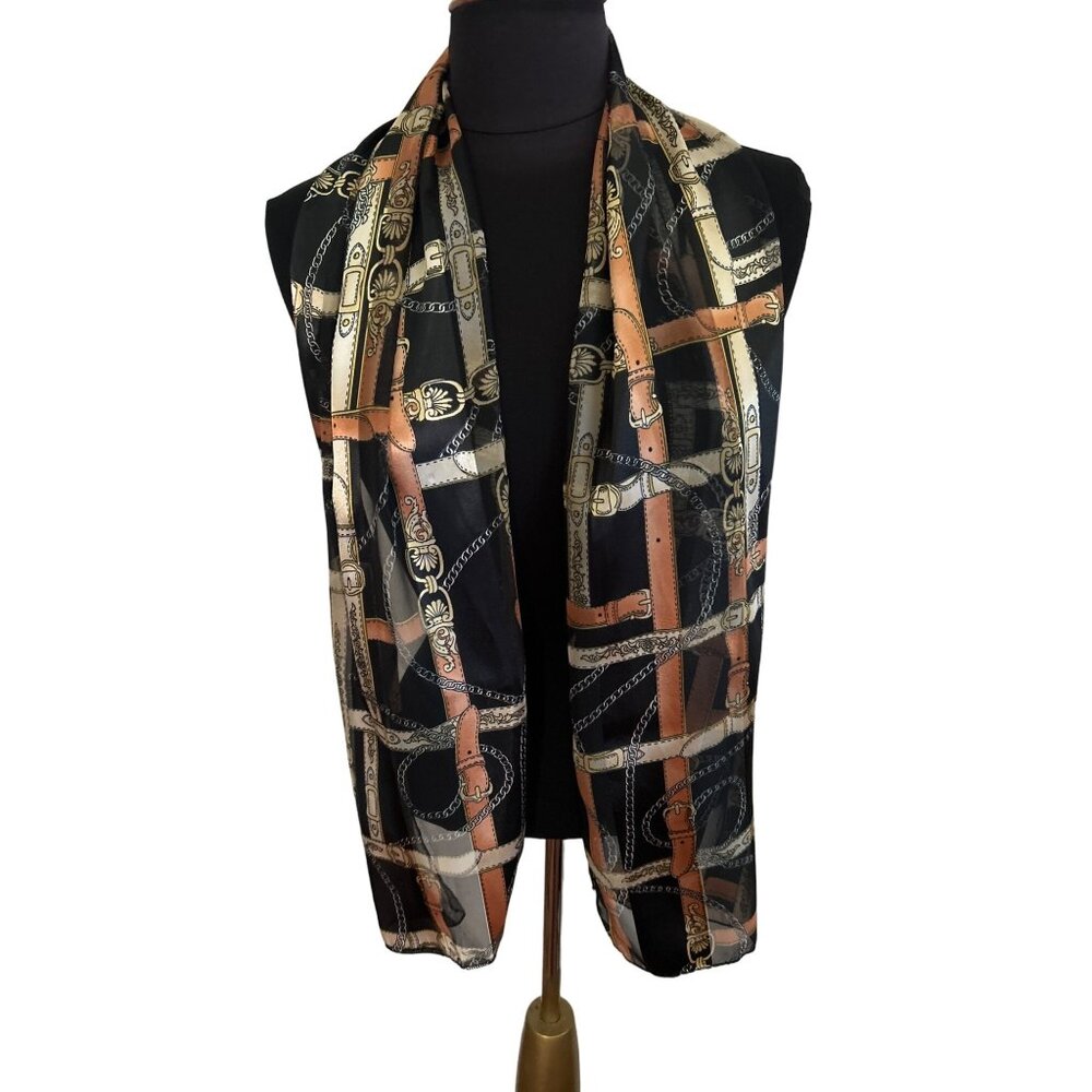 Vintage Chic Equestrian-Themed Women's Scarf 100% Polyester Made In Korea